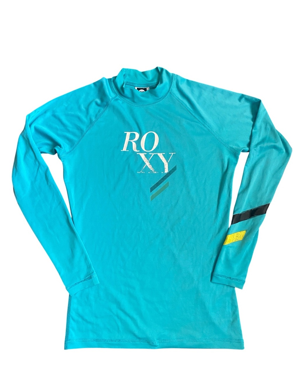 Roxy Teal Long Sleeve Rash Guard with Accent Stripes